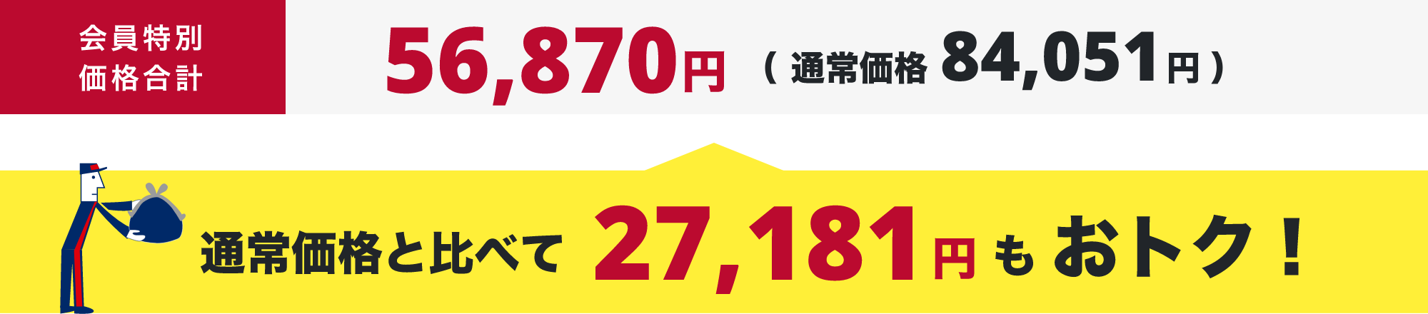 会員特別価格合計(税込)48,840円（ 通常価格77,990円 ） 通常価格と比べて29,150円もおトク！