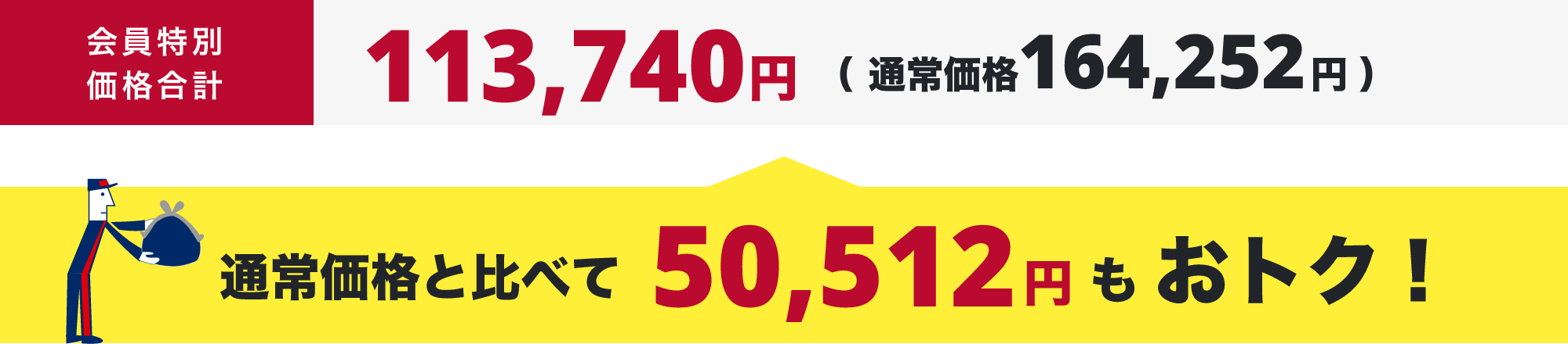 会員特別価格合計(税込)97,680円（ 通常価格152,680円 ） 通常価格と比べて55,000円もおトク！